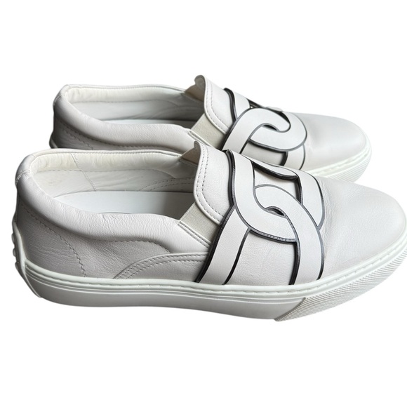 Tod’s women’s Kate light gray and black leather slip on shoes size 39  US 9 - Picture 2 of 10